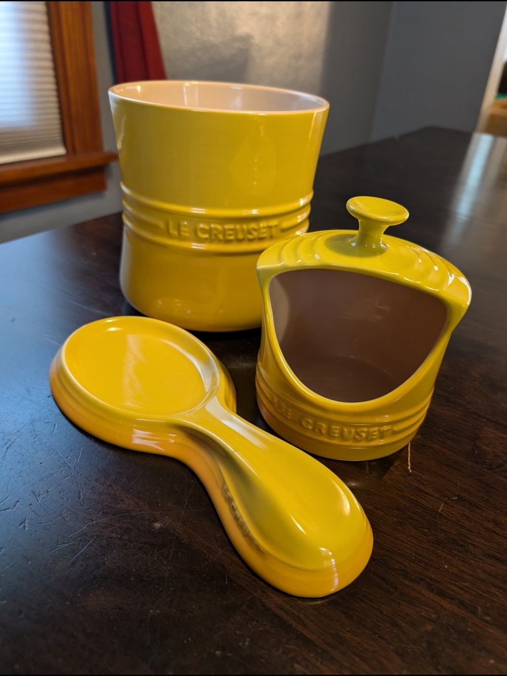 Le Creuset Stoneware Kitchen Set - Canister, Spoon Rest, and Salt Crock, Nectar